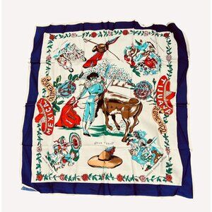 Vintage Mexico Tijuana Souvenir Scarf  Sparkles 1950s Purple Blue Red 33"x35"